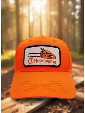 Retro Husqvarna Baseball Hat Chainsaw Forestry Patch Solid Orange Snapback Cap
